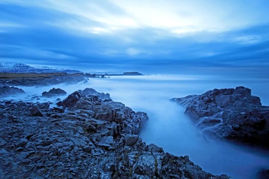 twilight arctic coast in the east fjords in iceland