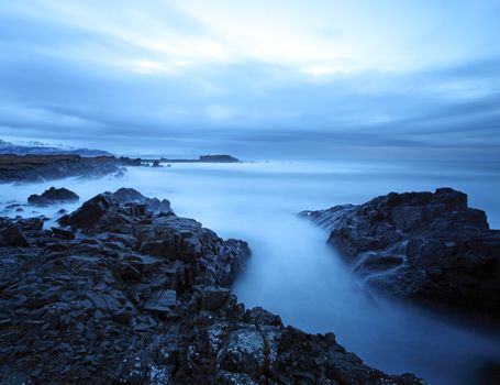 twilight coast in the east fjords in iceland