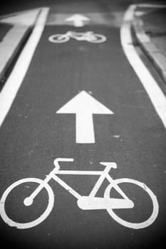 View of bicycle path in Milan, Italy