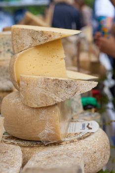 Close up of fresh Italian cheese, street market