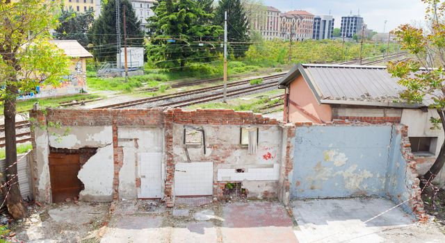 Cracked wall of a demolished house in Milan