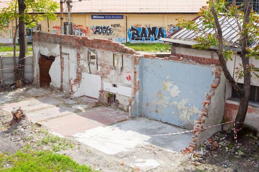 Cracked wall of a demolished house in Milan