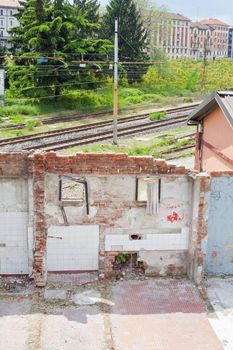 Cracked wall of a demolished house in Milan