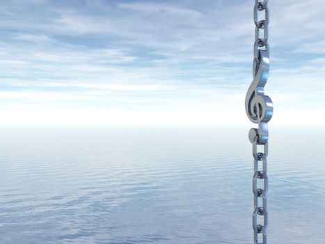 metal chain with clef in front of cloudy sky - 3d illustration