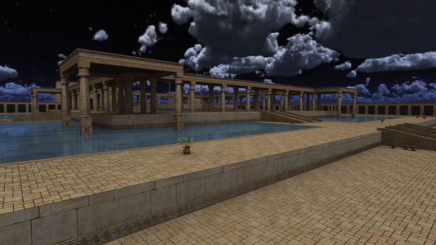 3D rendered illustration of monumental palace Egyptian god RA