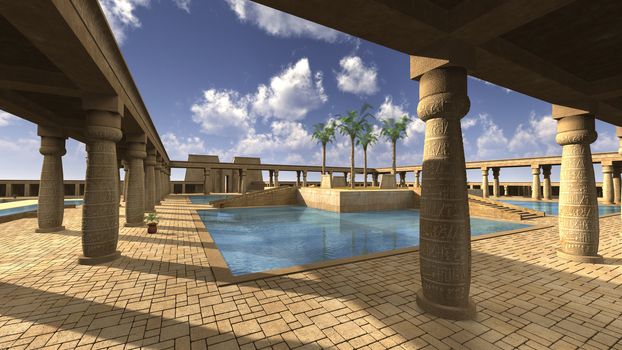 3D rendered illustration of monumental palace Egyptian god RA