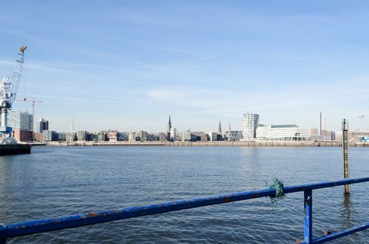 View towards Hamburg from the south. Focus on railing.