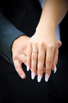 two wedding hands. endearment people. Bride and groom. togetherness and unity