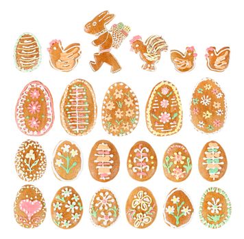 collection of easter egg ginger bread isolated on white 