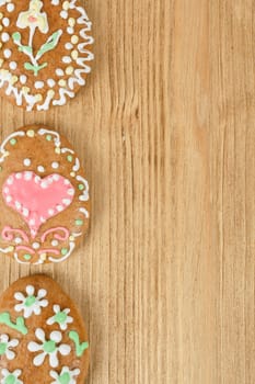 Easter ginger breads collection on wooden background