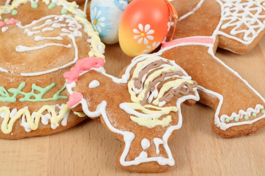 collection of easter ginger breads and painted eggs