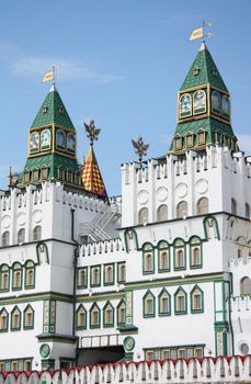 Towers of Izmaylovskiy Kremlin in Moscow, imitation of ancient Russian architecture