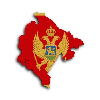 Map of Montenegro, filled with the national flag