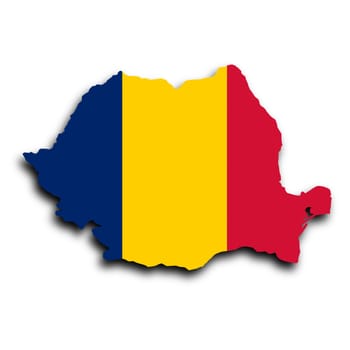 Map of Romania, filled with the national flag