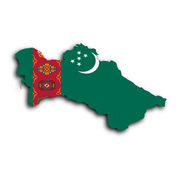 Map of Turkmenistan, filled with the national flag