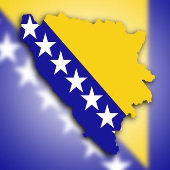 Map of Bosnia and Herzegovina filled with the national flag