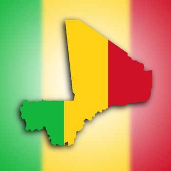 Map of Mali filled with the national flag