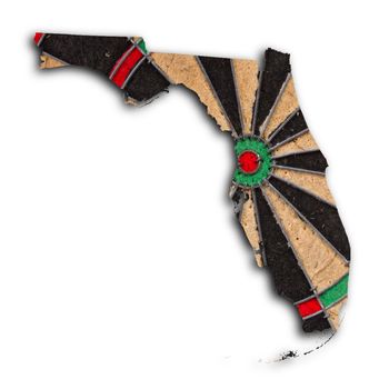 Map of Florida, filled with a dartboard with bullseye