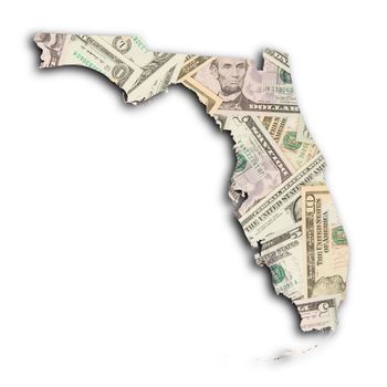 Map of Florida, filled with many dollars