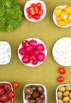 Set for a spring salad ingredients round