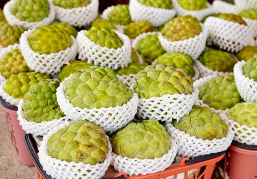 Freshly harvested Custard or Sugar apples at a market in Taiwan