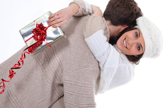 Woman happy with her surprise gift