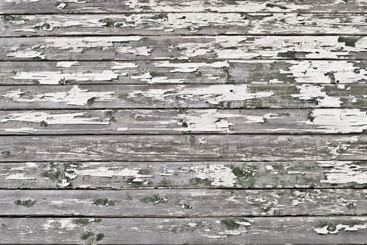 Old wooden wall with peeling white paint