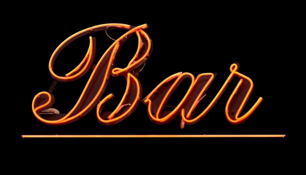 Grungy Isolated Neon Bar Sign Against Black Background