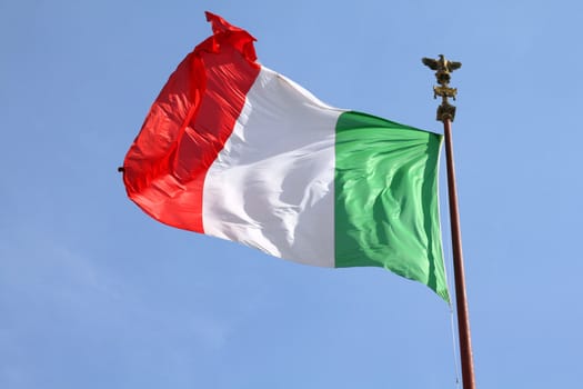 Flag of Italy at Vittoriano, Rome. National symbol.