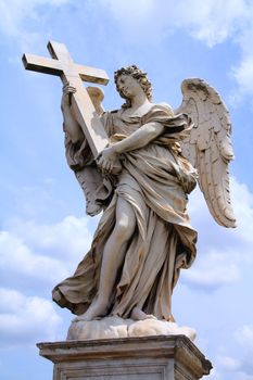 Rome, Italy. One of the angels at famous Ponte Sant' Angelo bridge. Baroque sculpture by Ercole Ferrata.