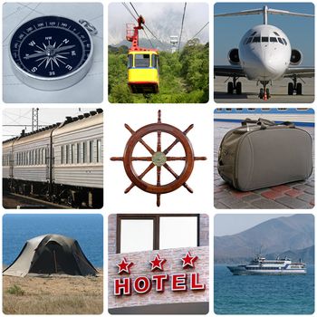 collage with photos about travelling