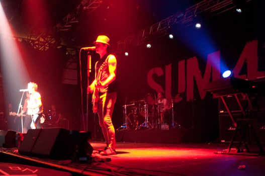 Sum 41 band: Steve Jocz, Deryck Whibley, Tom Thacker, Jason McCaslin.
Sum 41 concert at Arena Moscow. 
Jul 25, 2012 - Arena Moscow, Moscow, Russia