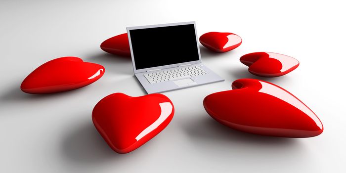 3D Illustration. Heart and a Laptop.