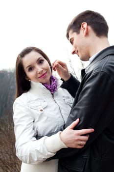 beautiful young love couple in city Prague