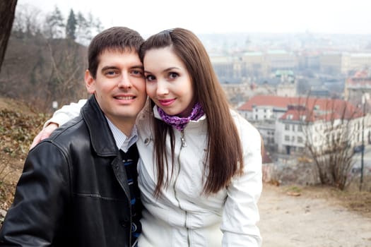 beautiful young love couple in city Prague