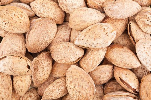 Brown almond dry background with detail closeup