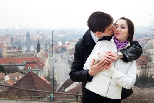 beautiful young love couple in city Prague