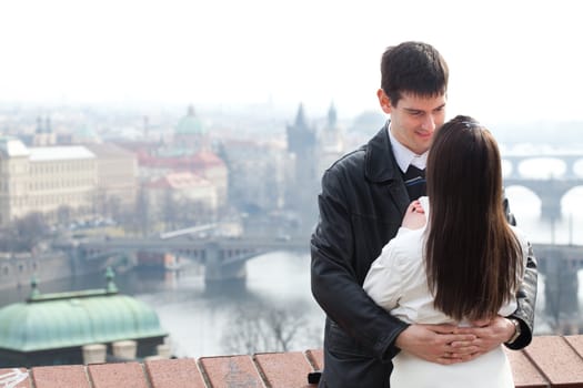 beautiful young love couple in city Prague