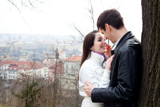 beautiful young love couple in city Prague