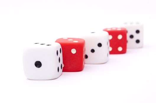 Dice.Three-dimensional gaming dice on a white background