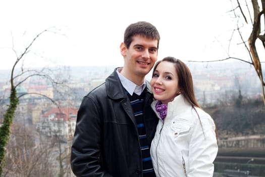 beautiful young love couple in city Prague