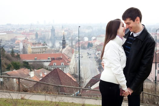 beautiful young love couple in city Prague