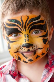 Cute little boy with a tiger make-up