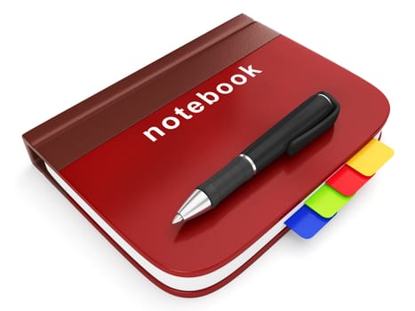 Graphic showing a notebook with a pen. Writing in a notebook, notebook for important notes