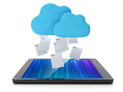 Cloud technologies. The tablet takes a group of filesCloud technologies. The tablet takes a group of files