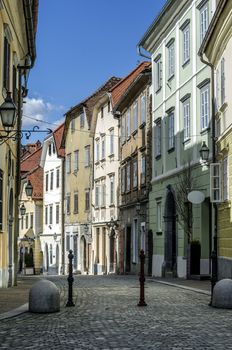 Old streets in Ljubljana city center, Slovenia, Europe.