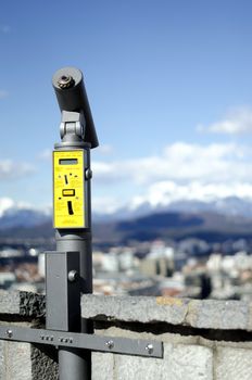 Coin operated viewfinder telescope on Ljubljana castle.