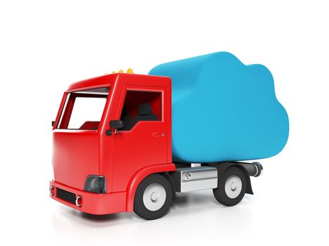 3d illustration: Entertainment Media. Truck delivers the blue cloud