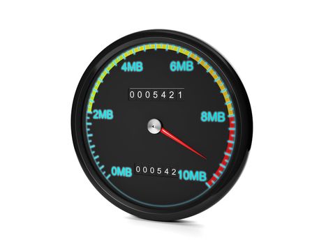 3d illustration of computer technologies. Speedometer measures the speed of the Internet