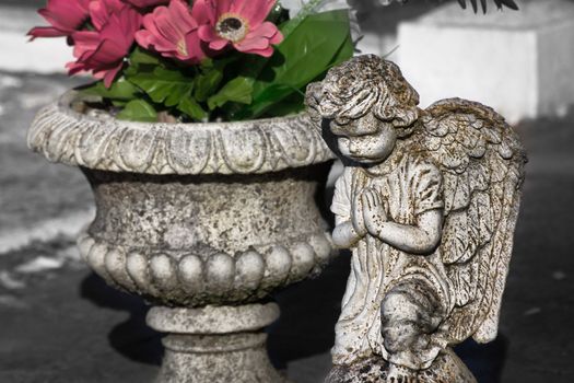 Prayerful Angel Statue at Cemetery.